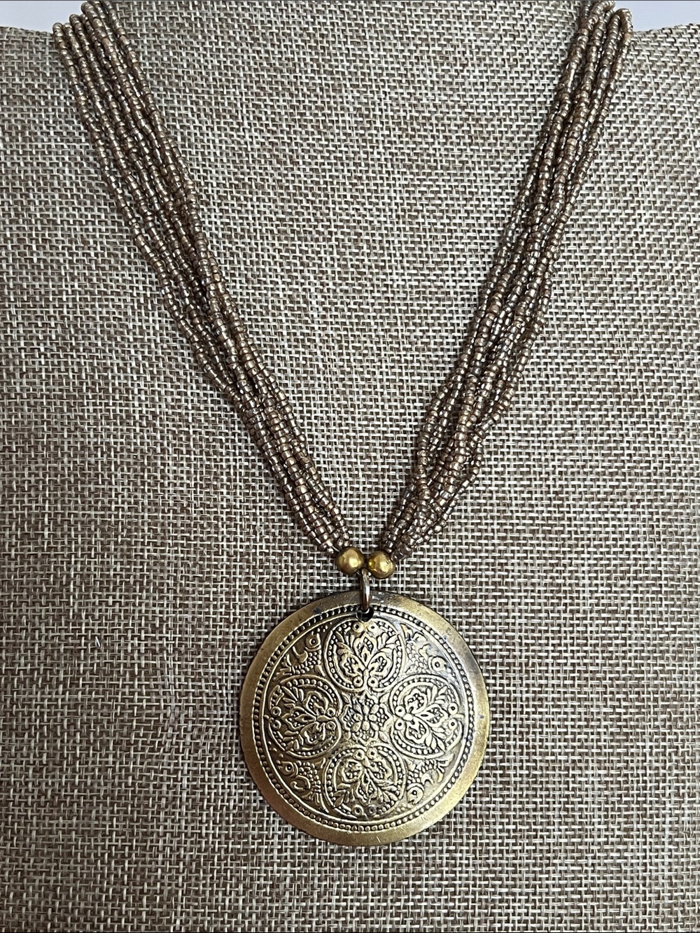 Gold-Tone Filigree Pendant Beaded Necklace